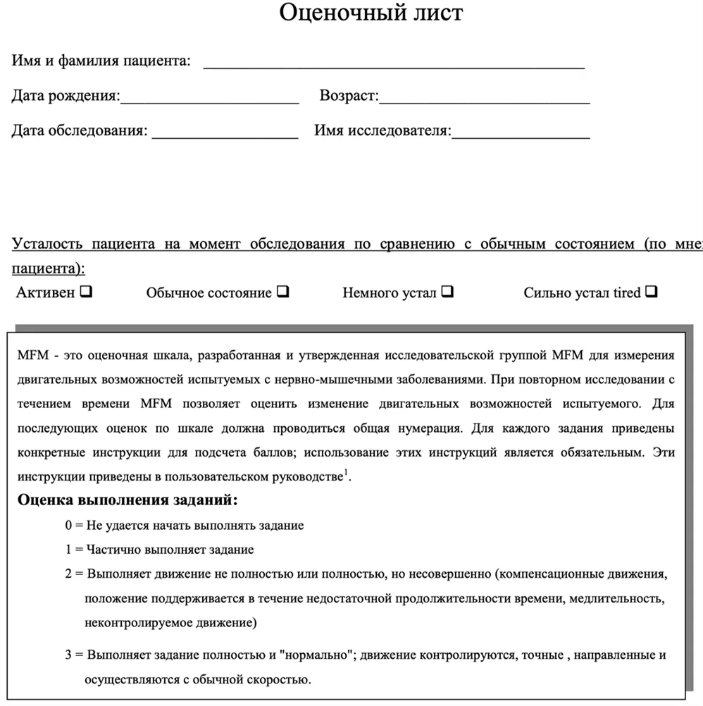Приложение Г1 - Г... Шкалы оценки, вопросники — Проксимальная спинальная мышечная атрофия 5q